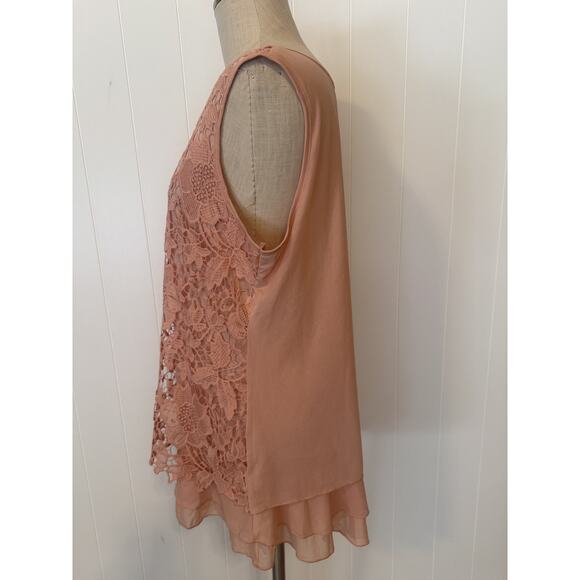 Forgotten Grace Tank Top Womens 2XL Pink Lace Floral Sheer Layered Boho Style - Picture 8 of 12